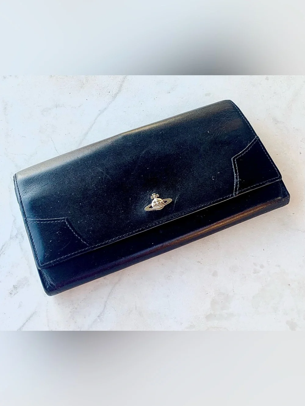 VIVIENNE WESTWOOD EXECUTIVE CLASP Black Leather LONG Wallet SILVER ORB STRIPE